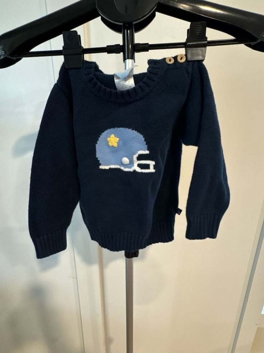 Beba Bean Sweater Size 2 Navy Blue Football Helmet Intarsia Knit